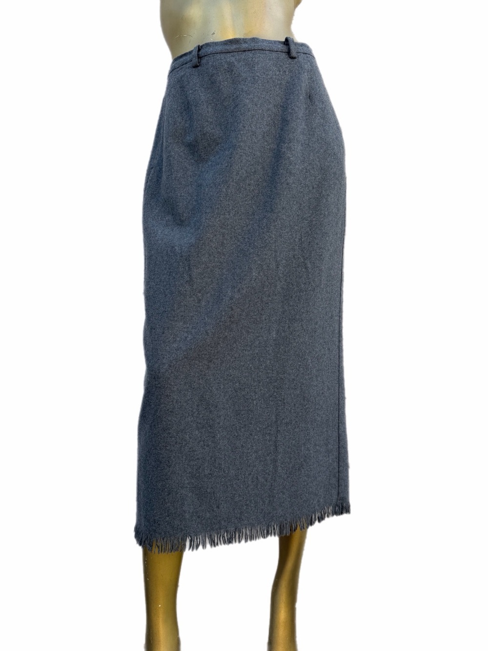 Vintage Eddie Bauer Gray Wool Blend Fringe hem Midi Skirt size Petite 6 W-27”